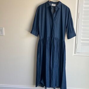 MARIELLE Penelope Denim Blue Lightweight Cotton 1/2 Sleeve Maxi Dress Size M NWT